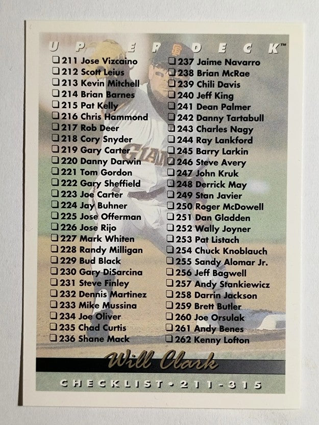 1993 Upper Deck #315 Checklist 211-315/Will Clark