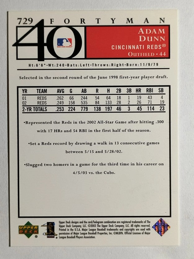 2003 Upper Deck 40-Man #729 Adam Dunn