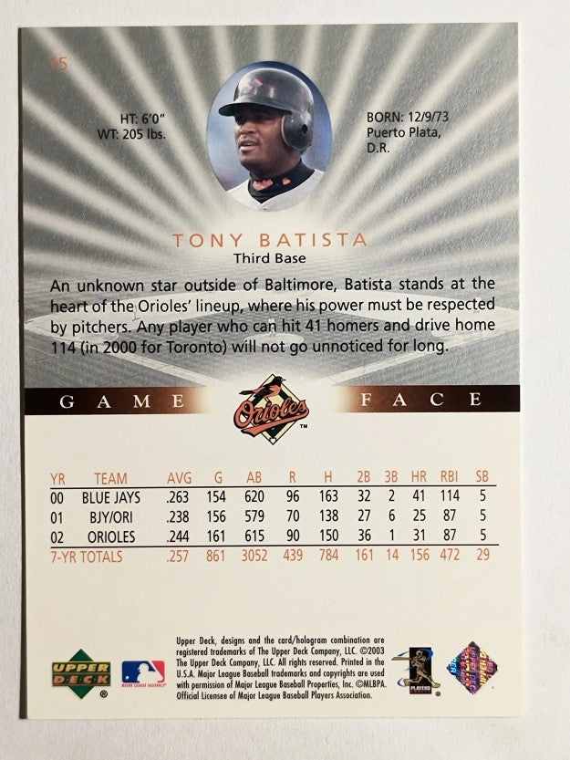 2003 Upper Deck Game Face #15 Tony Batista