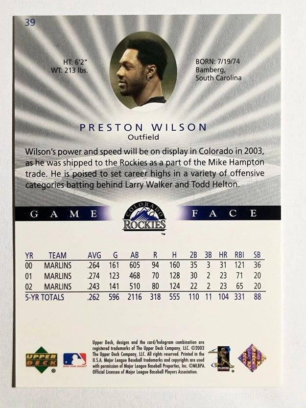 2003 Upper Deck Game Face #39 Preston Wilson