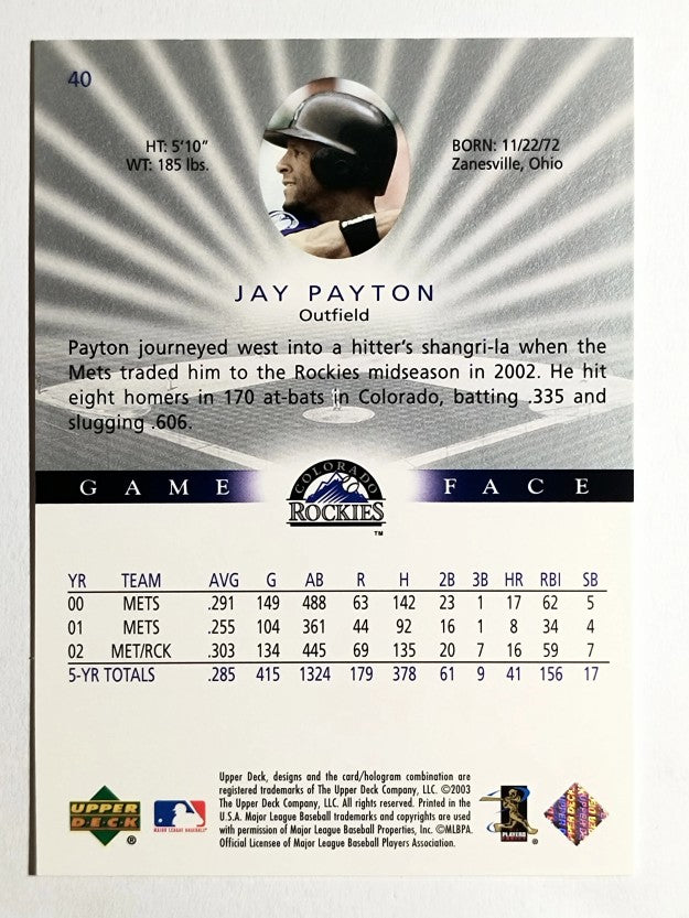 2003 Upper Deck Game Face #40 Jay Payton