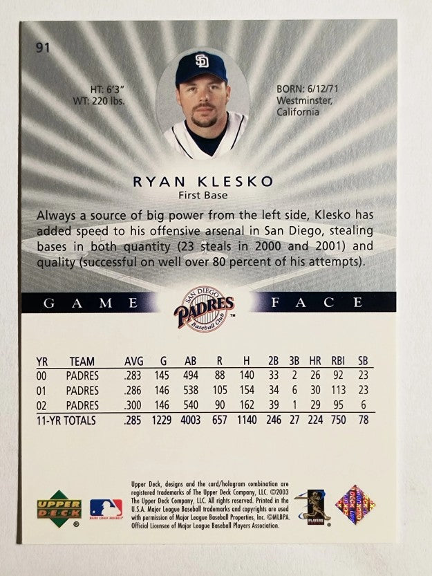 2003 Upper Deck Game Face #91 Ryan Klesko