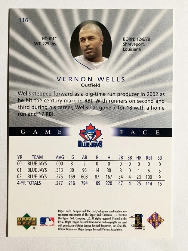 2003 Upper Deck Game Face #116 Vernon Wells