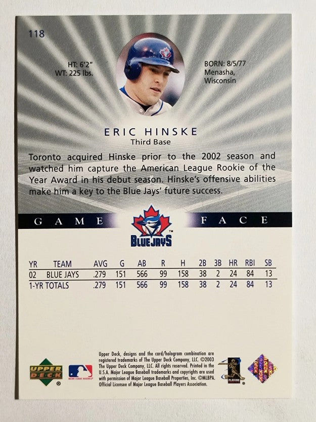 2003 Upper Deck Game Face #118 Eric Hinske