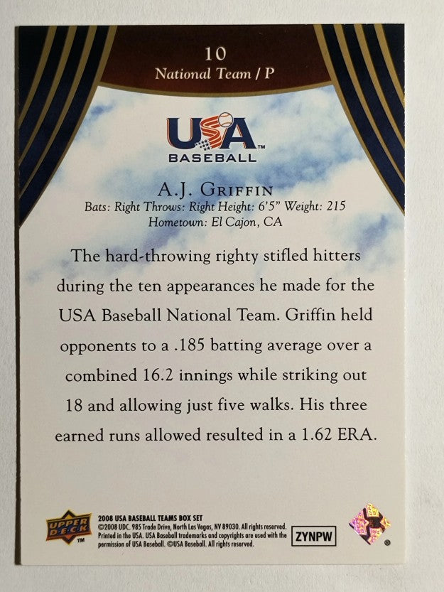 2008-09 USA Baseball #10 A.J. Griffin