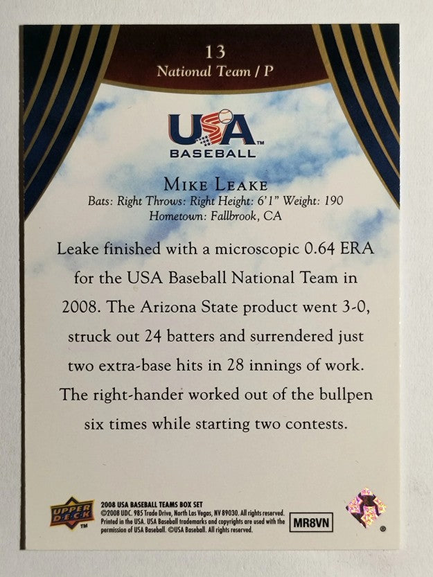 2008-09 USA Baseball #13 Mike Leake