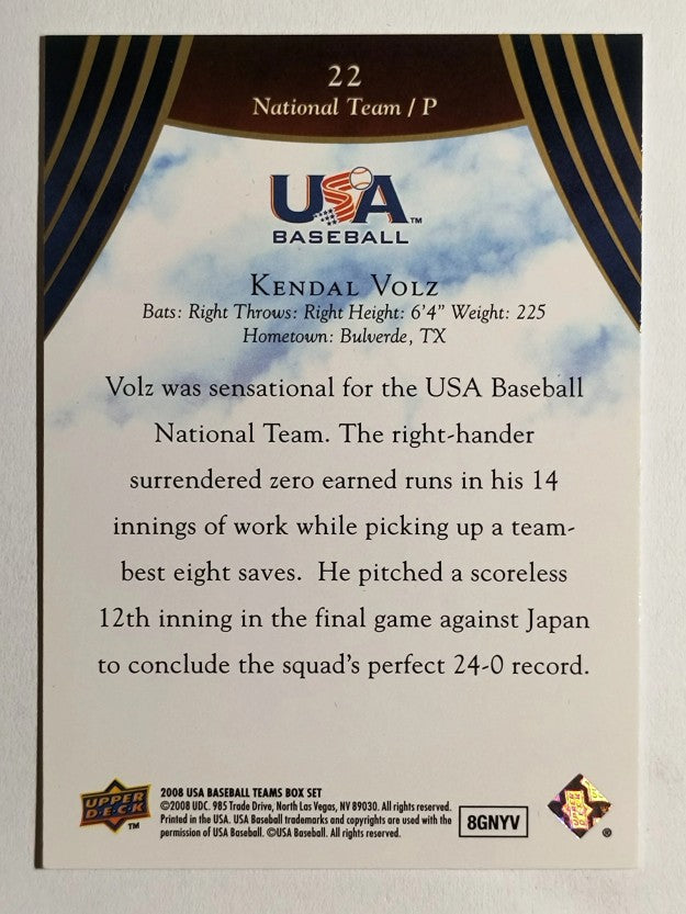 2008-09 USA Baseball #22 Kendal Volz