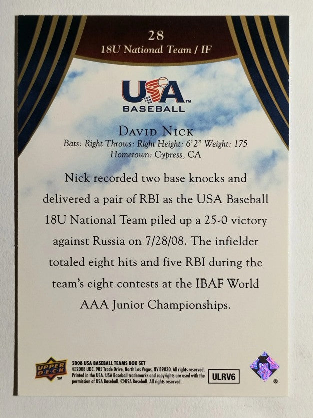 2008-09 USA Baseball #28 David Nick