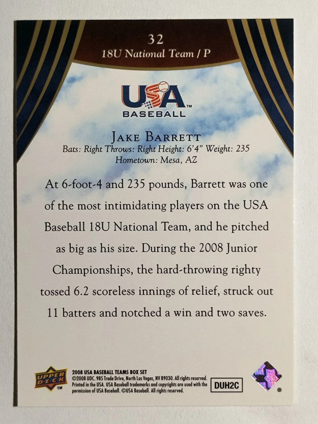 2008-09 USA Baseball #32 Jake Barrett