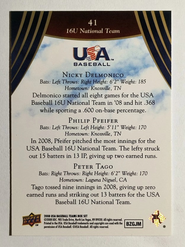 2008-09 USA Baseball #41 Nicky Delmonico/Philip Pfeifer/Peter Tago