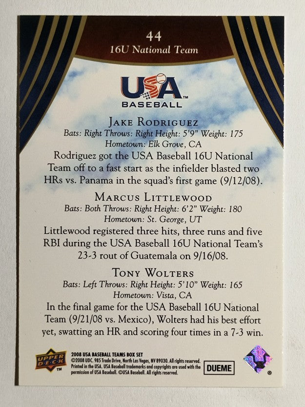 2008-09 USA Baseball #44 Jake Rodriguez/Marcus Littlewood/Tony Wolters