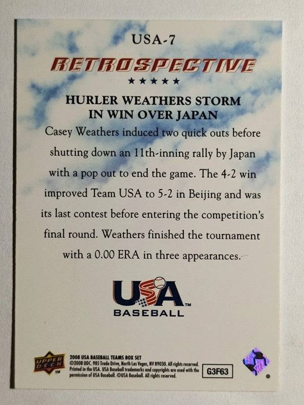 2008-09 USA Baseball National Team Retrospective #USA7 Casey Weathers