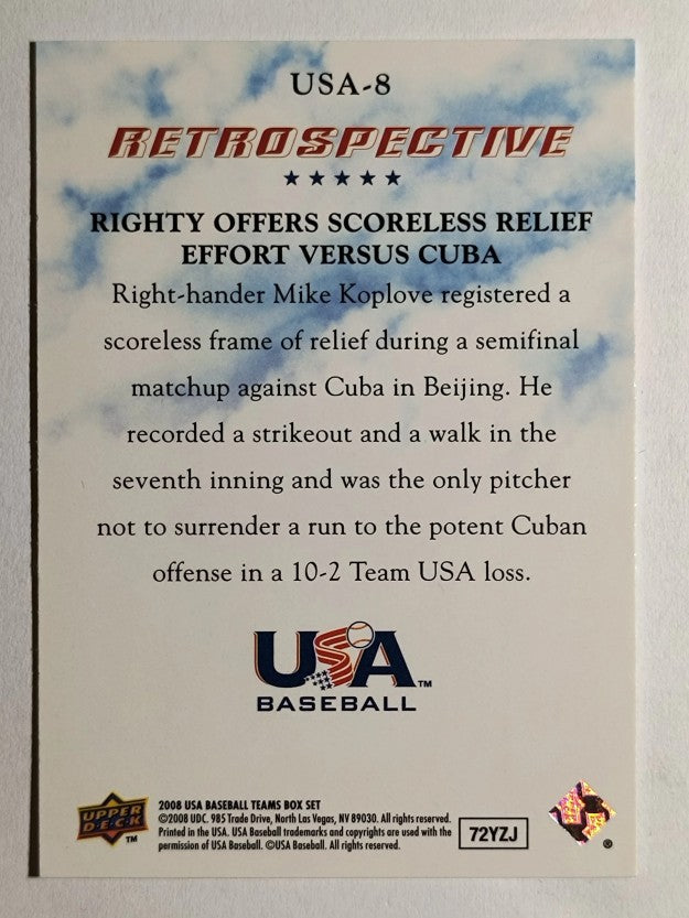 2008-09 USA Baseball National Team Retrospective #USA8 Mike Koplove