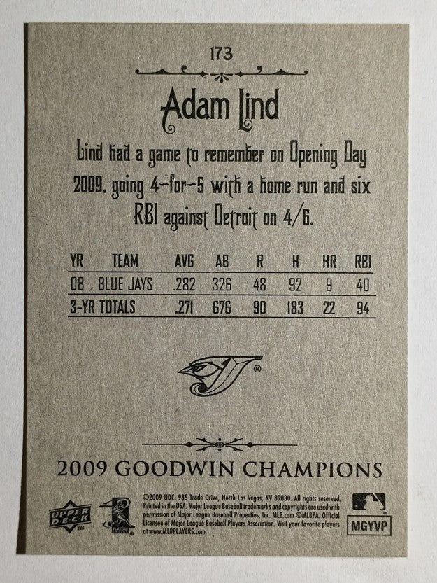 2009 Upper Deck Goodwin Champions #173 Adam Lind SP