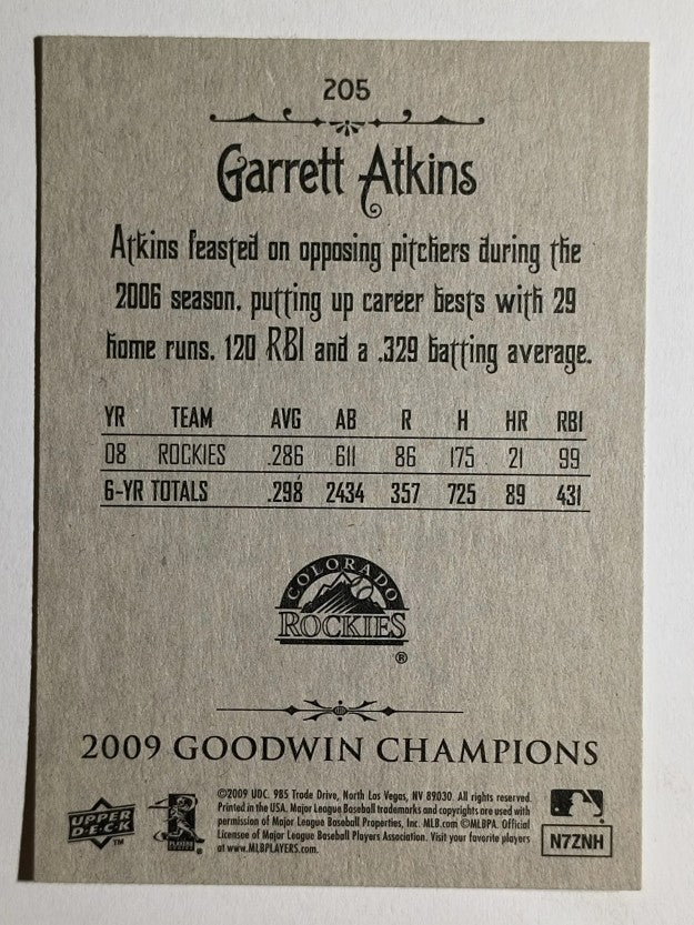 2009 Upper Deck Goodwin Champions #205 Garrett Atkins SP