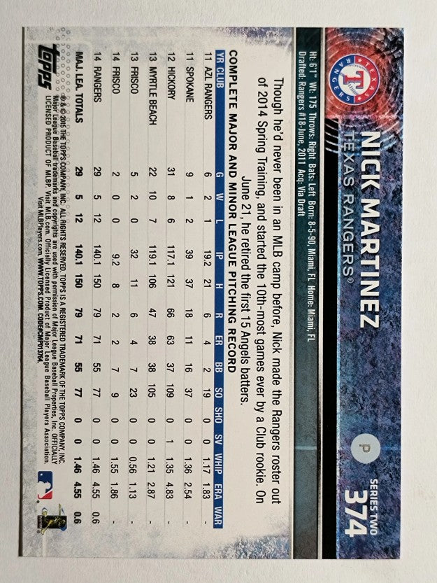 2015 Topps #374 Nick Martinez