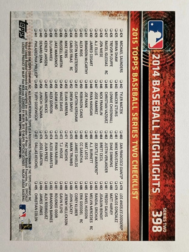 2015 Topps #398 Jordan Zimmermann HL