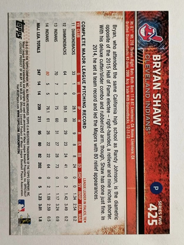 2015 Topps #425 Bryan Shaw