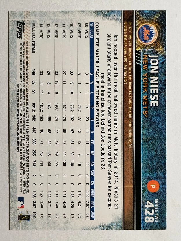 2015 Topps #428 Jon Niese