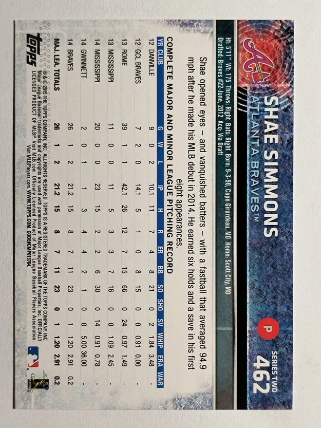 2015 Topps #462 Shae Simmons RC