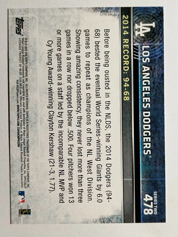 2015 Topps #478 Los Angeles Dodgers