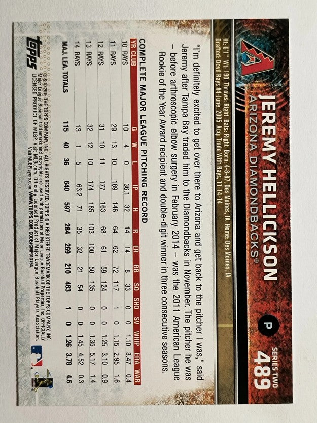 2015 Topps #489 Jeremy Hellickson