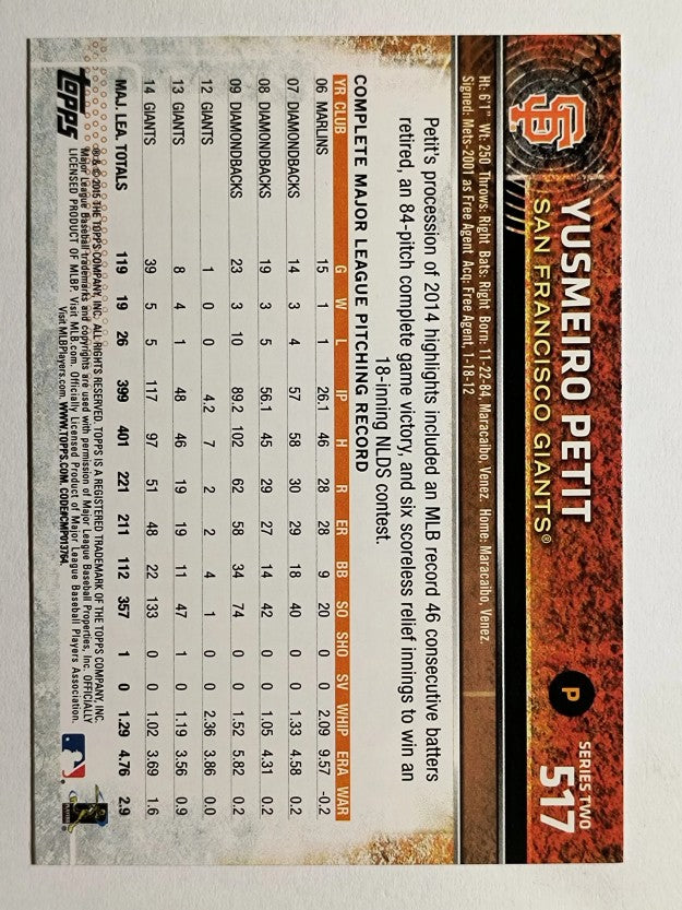 2015 Topps #517 Yusmeiro Petit