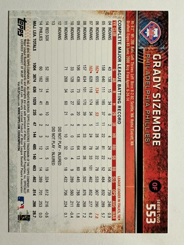 2015 Topps #553 Grady Sizemore