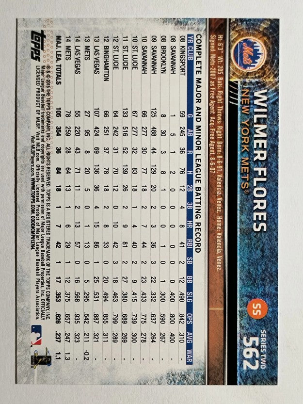 2015 Topps #562 Wilmer Flores