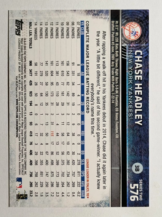 2015 Topps #576 Chase Headley