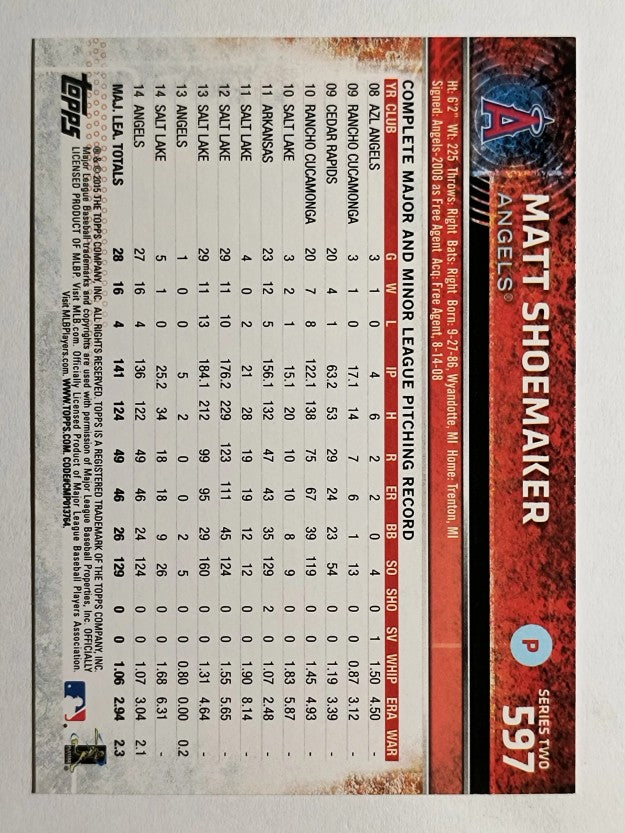 2015 Topps #597 Matt Shoemaker FS