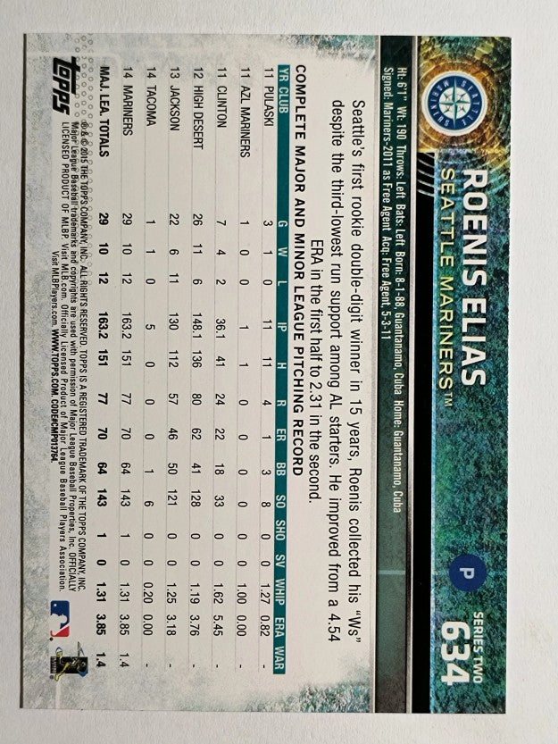 2015 Topps #634 Roenis Elias FS