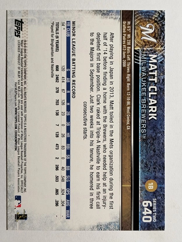 2015 Topps #640 Matt Clark RC