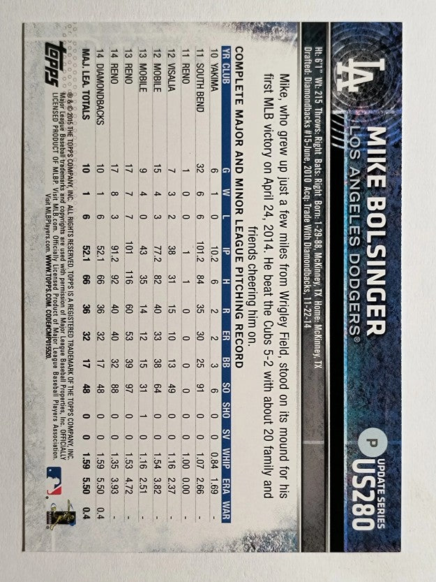 2015 Topps Update #US280 Mike Bolsinger FS