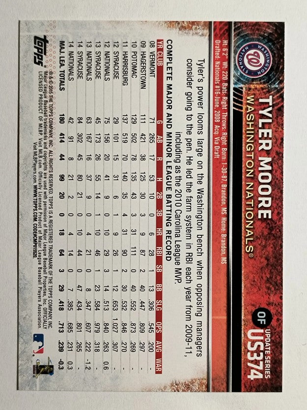2015 Topps Update #US374 Tyler Moore