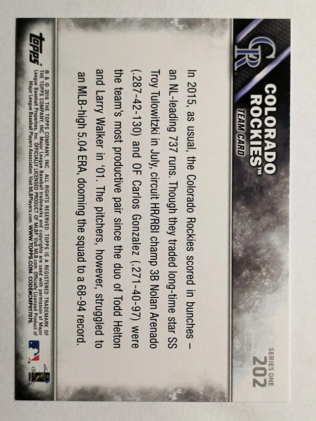 2016 Topps #202 Colorado Rockies