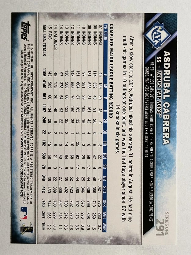 2016 Topps #291 Asdrubal Cabrera