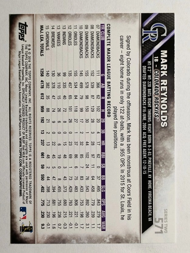 2016 Topps #571 Mark Reynolds