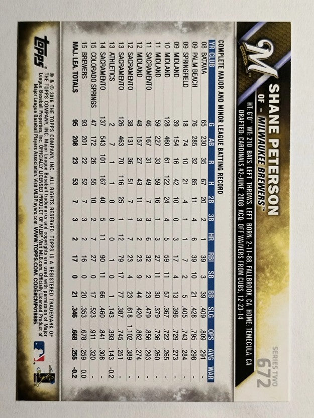 2016 Topps #672 Shane Peterson