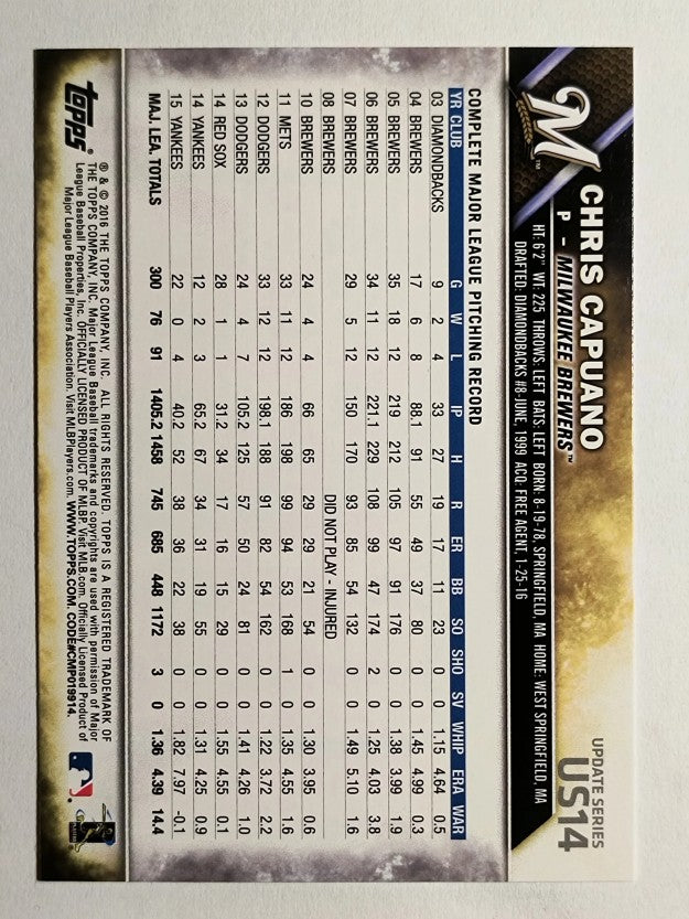 2016 Topps Update #US14 Chris Capuano