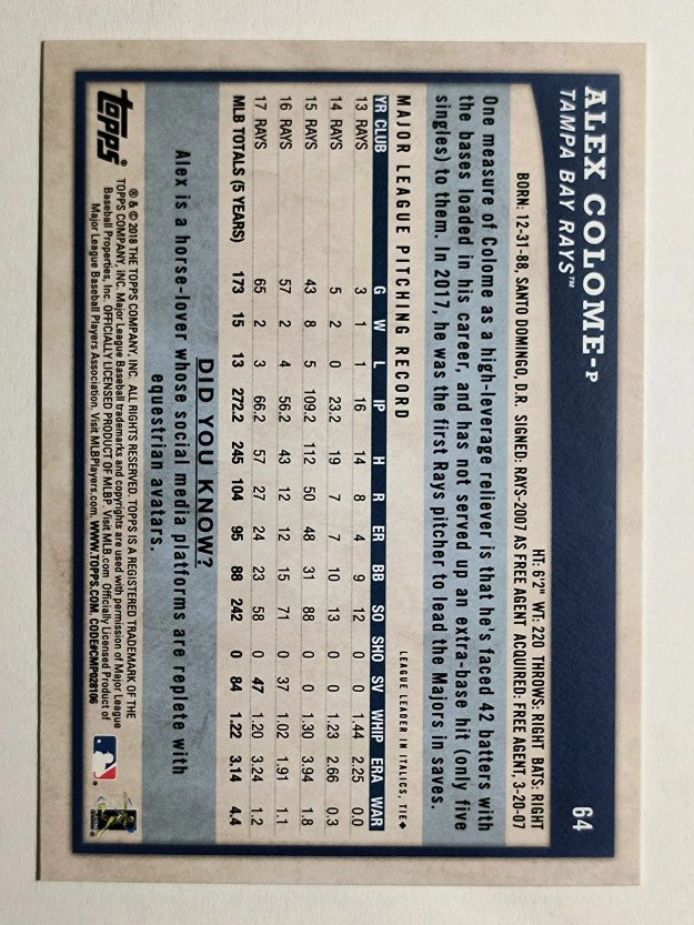 2018 Topps Big League #64 Alex Colome