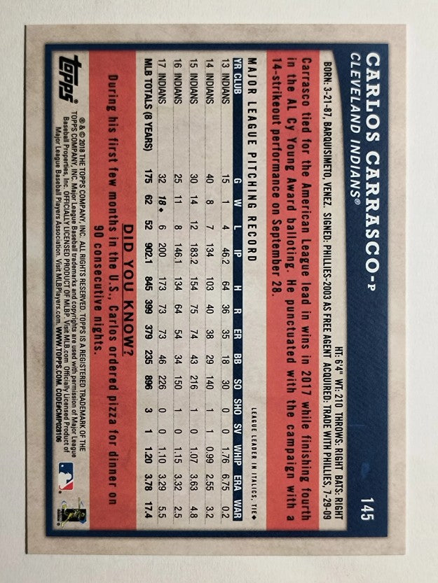 2018 Topps Big League #145 Carlos Carrasco