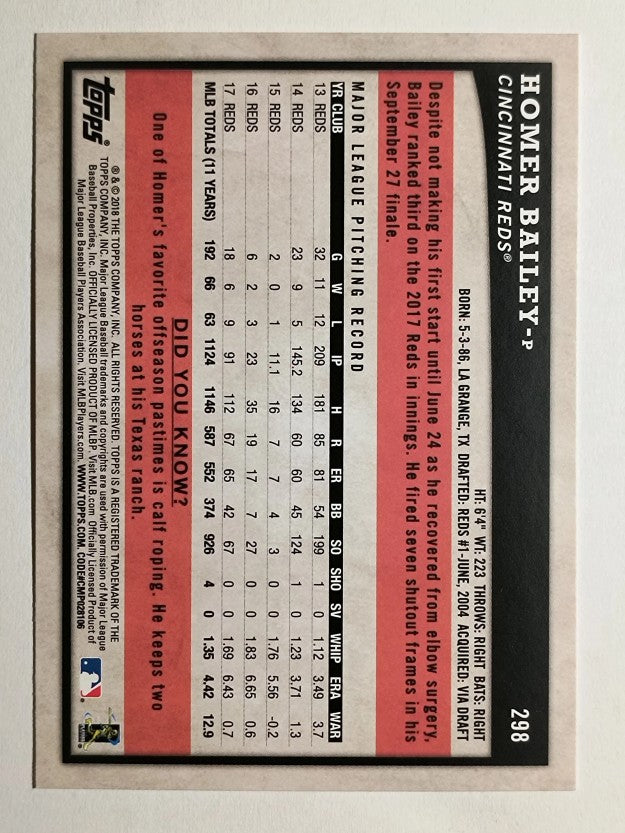 2018 Topps Big League #298 Homer Bailey