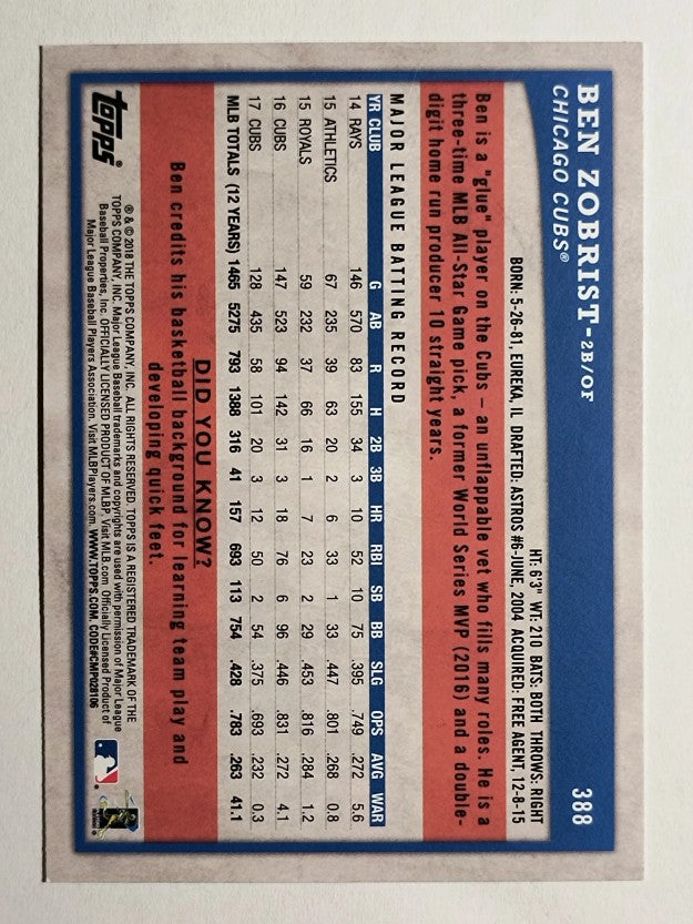 2018 Topps Big League Blue #388 Ben Zobrist