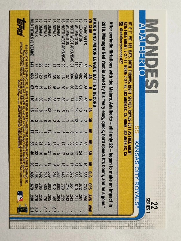 2019 Topps #22 Adalberto Mondesi