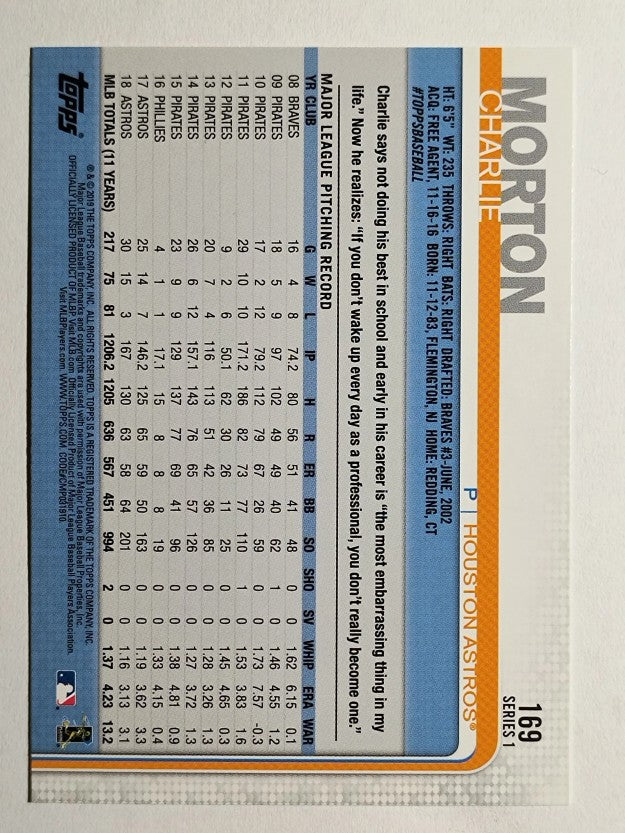 2019 Topps #169 Charlie Morton
