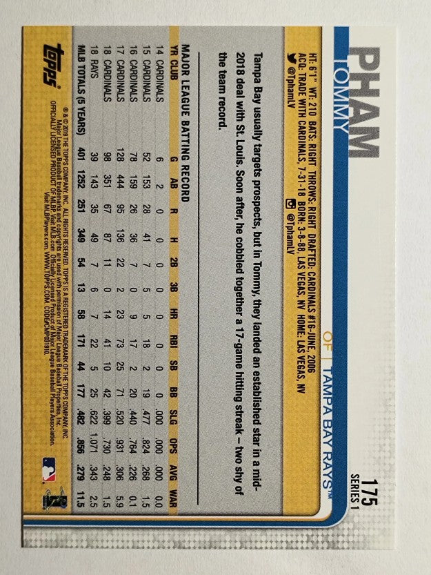 2019 Topps #175 Tommy Pham