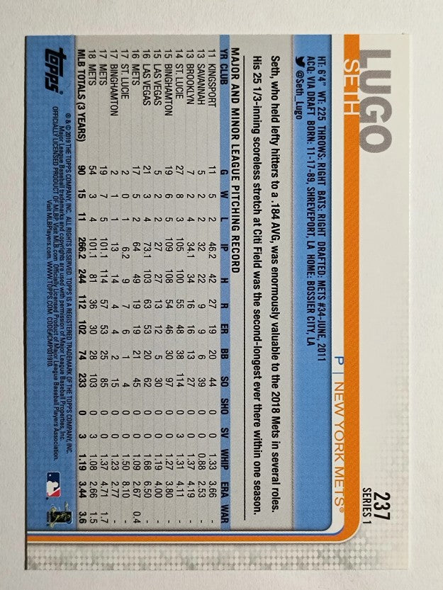 2019 Topps #237 Seth Lugo