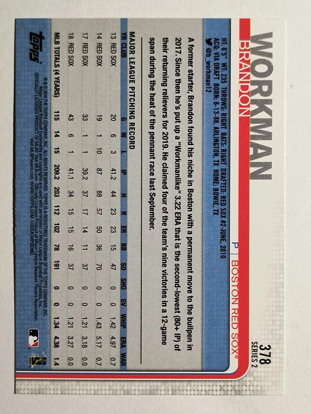 2019 Topps #378 Brandon Workman