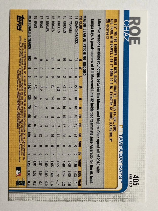 2019 Topps #405 Chaz Roe